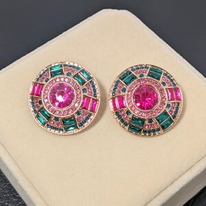 Vibrant Pink and Green Crystal Earrings